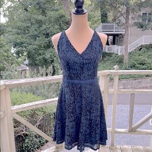 Dancing in the Moonlight Navy Blue Lace Backless Skater Mini Dress Size M